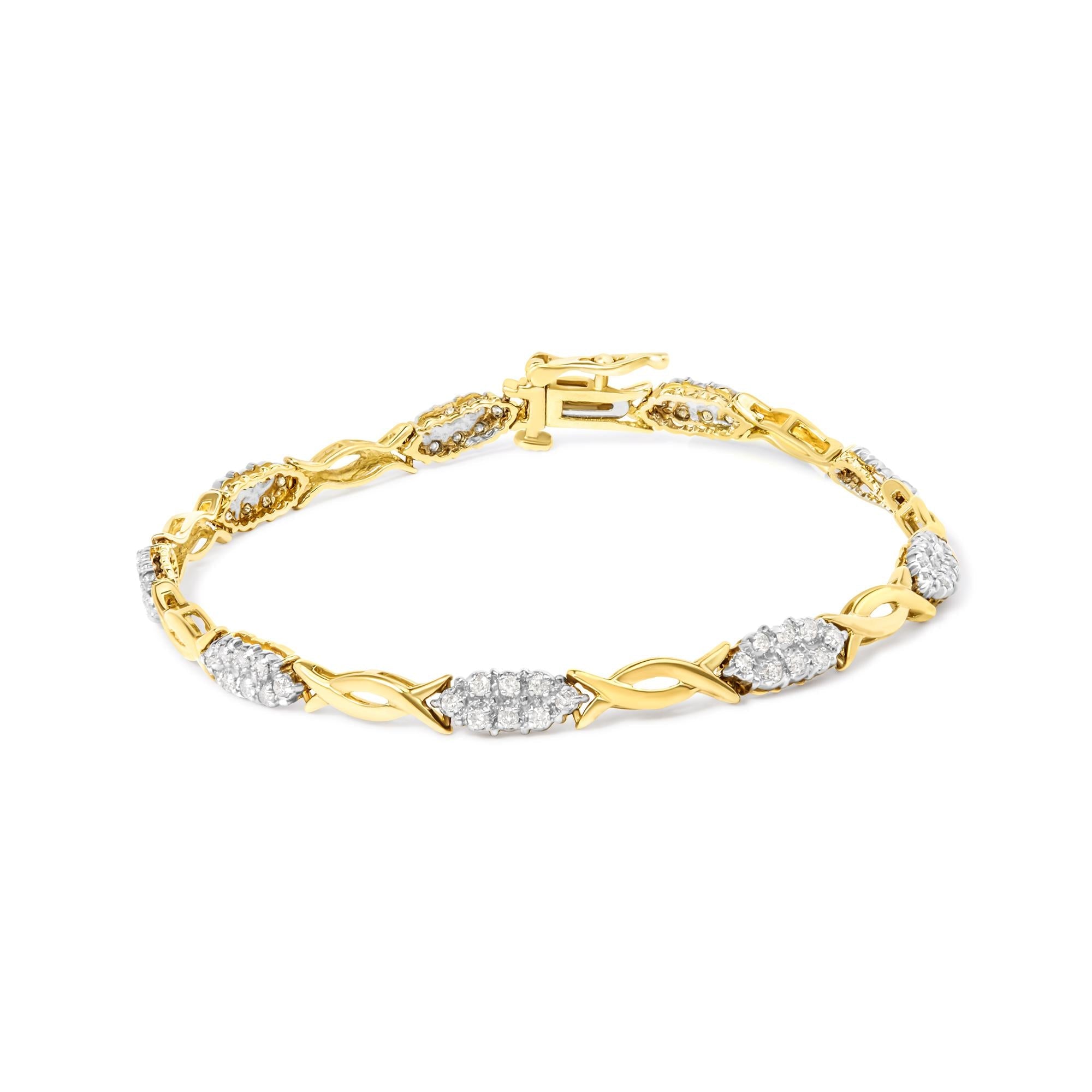 10K Yellow Gold 1.00 Cttw Round-Cut Diamond Spiral Link 7" Bracelet (H-I Color, I2-I3 Clarity)-0