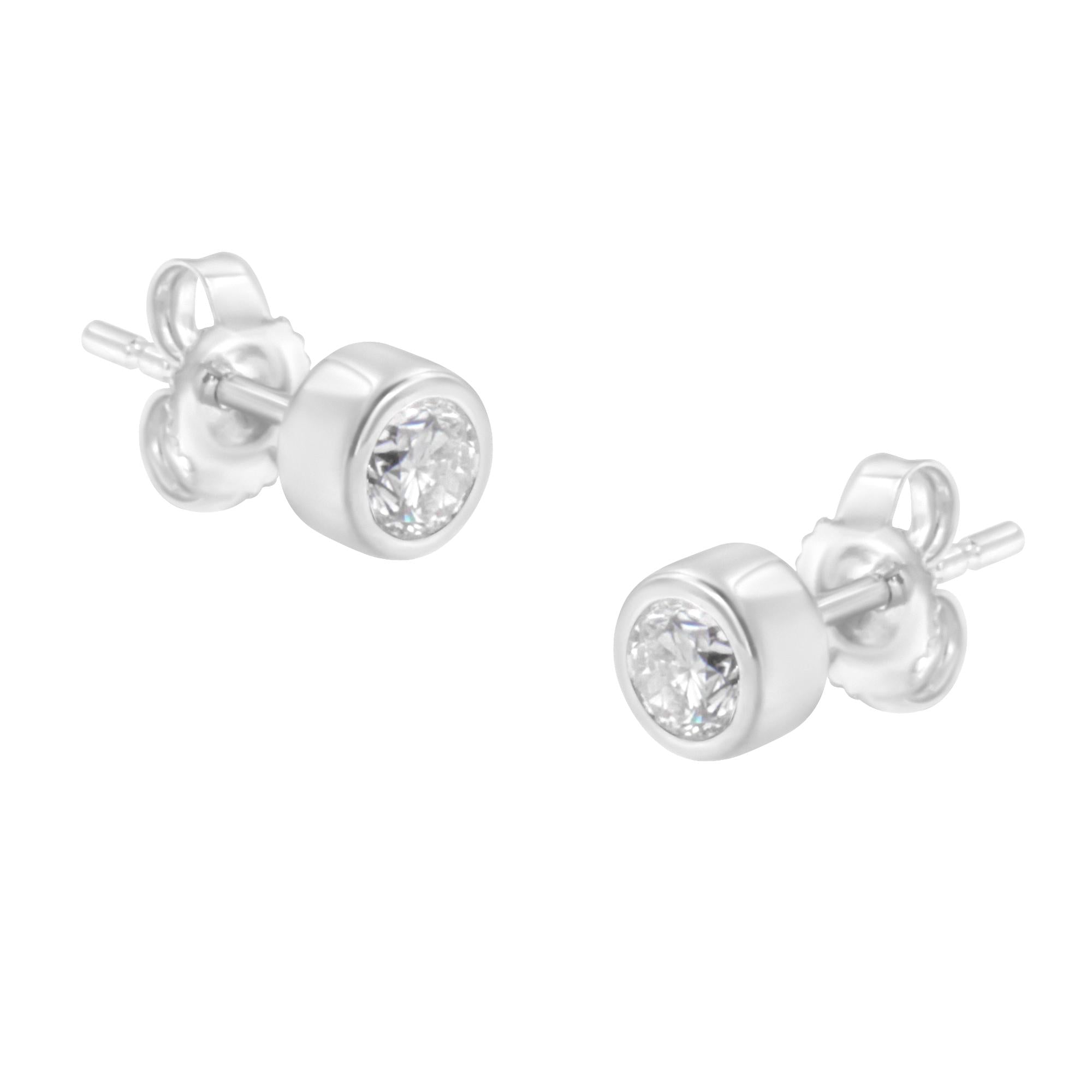 10K Gold 0.30 Cttw Round Brilliant-Cut Near Colorless Diamond Bezel-Set Stud Earrings (H-I Color, I1-I2 Clarity)-0