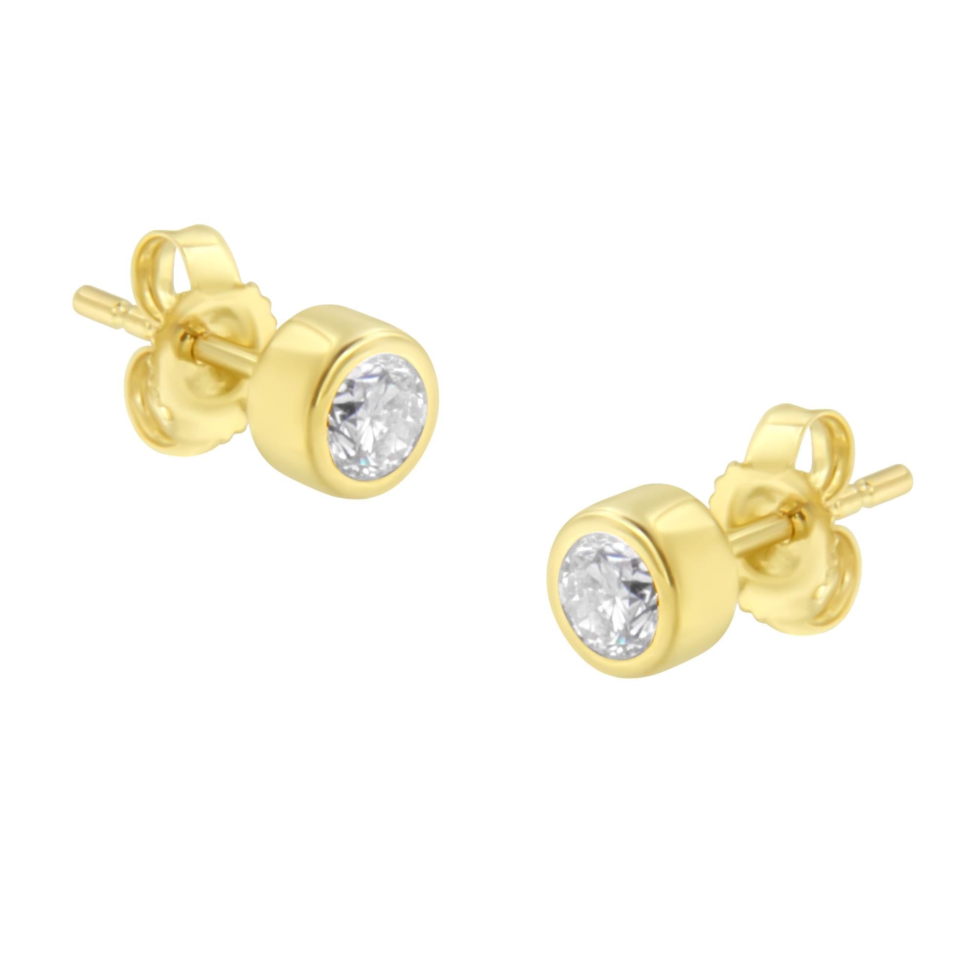 10K Gold 0.30 Cttw Round Brilliant-Cut Near Colorless Diamond Bezel-Set Stud Earrings (H-I Color, I1-I2 Clarity)-1
