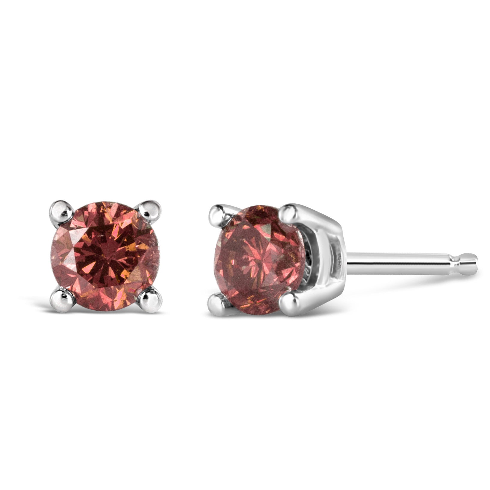 10K White Gold 1/2 Cttw Lab Created Round Brilliant Cut Pink Diamond Classic 4-Prong Solitaire Stud Earrings (Fancy Pink Color, VVS2-VS1 Clarity)-0