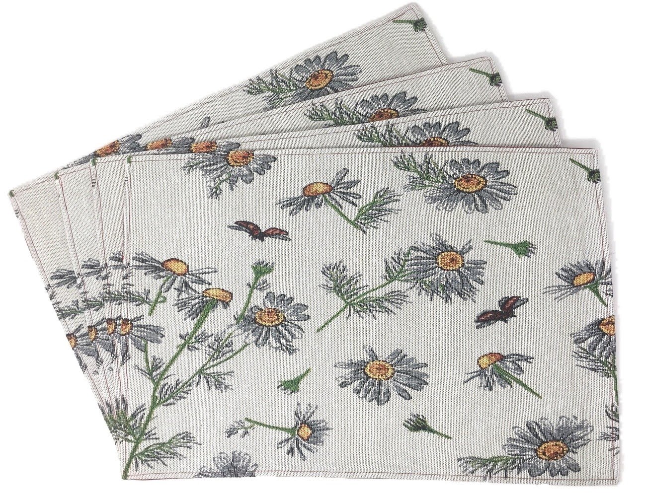 Tache Floral Daisies Ladybugs Woven Tapestry Placemat Set (18114)