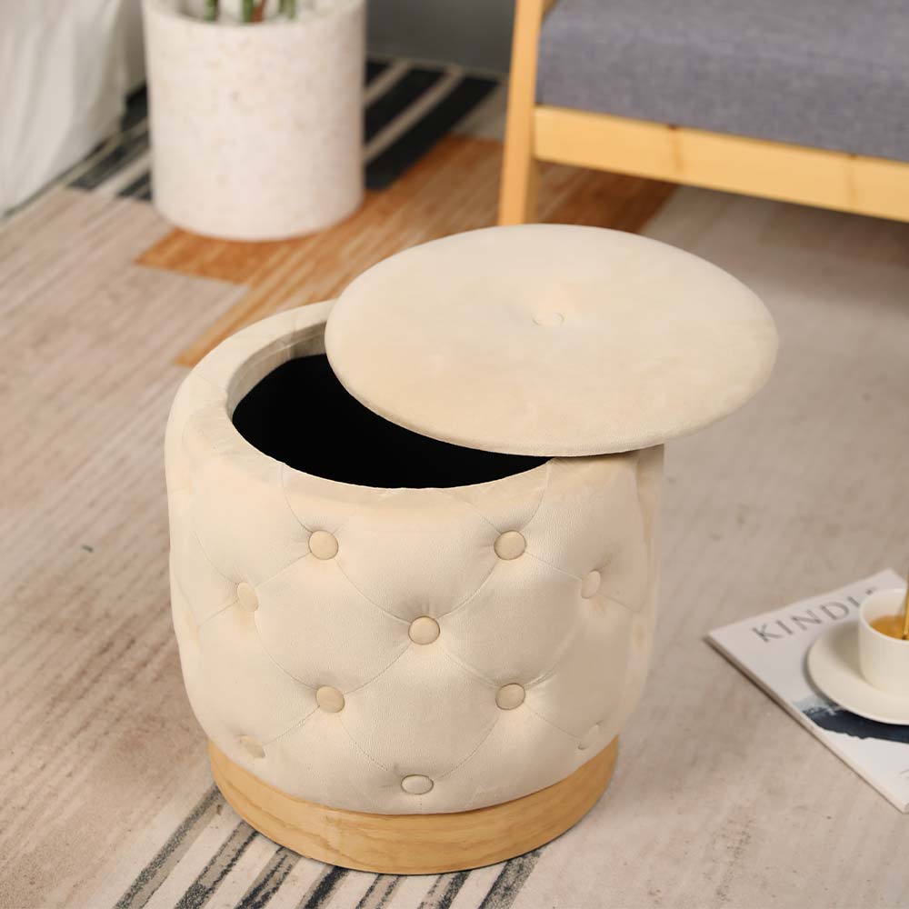 15" Tall Ottoman Velvet with Storage (Beige)