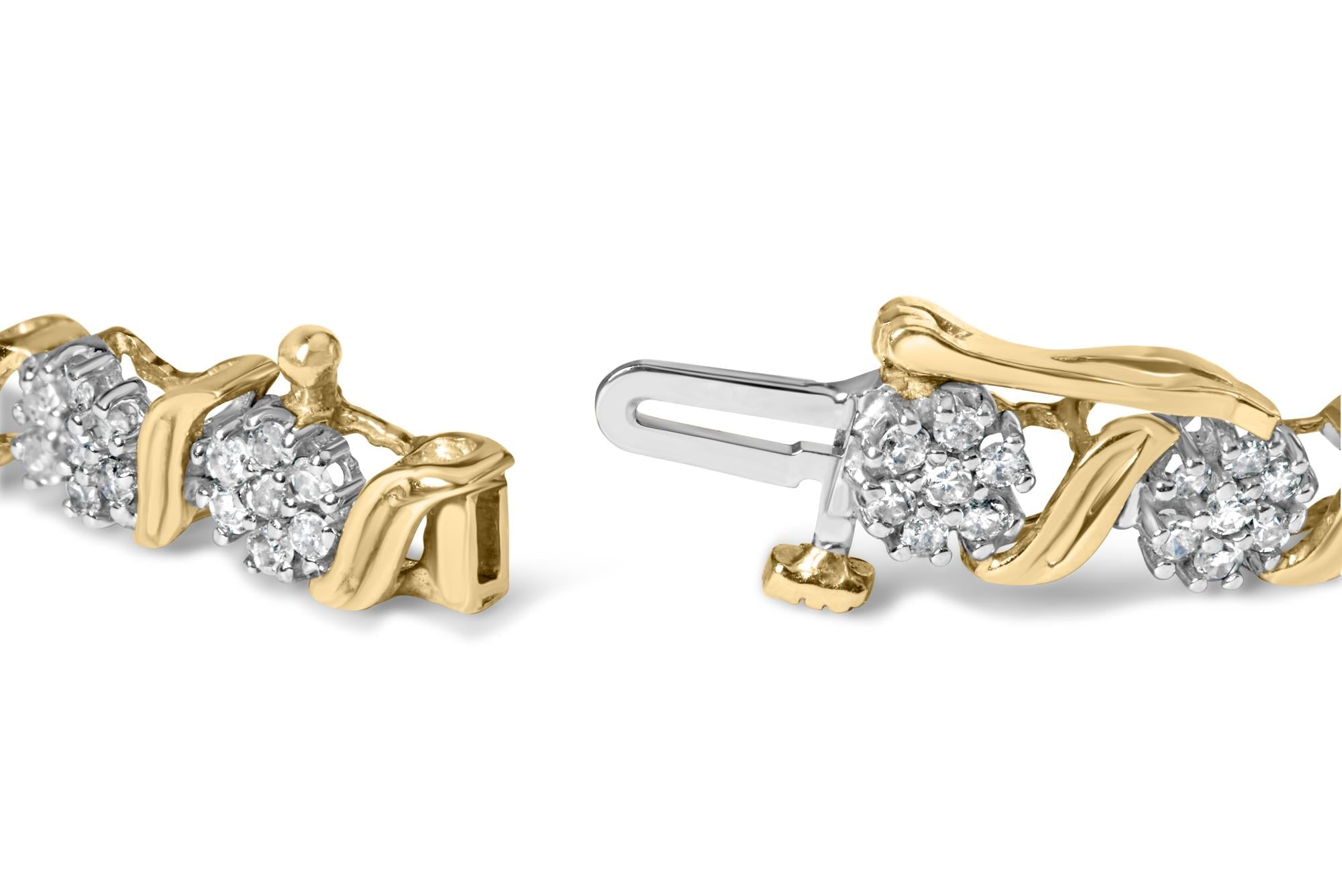 10K Yellow Gold 2.00 Cttw Round Cut Diamond 'S' Cluster Bracelet (J-K Color, I1-I2 Clarity)-1