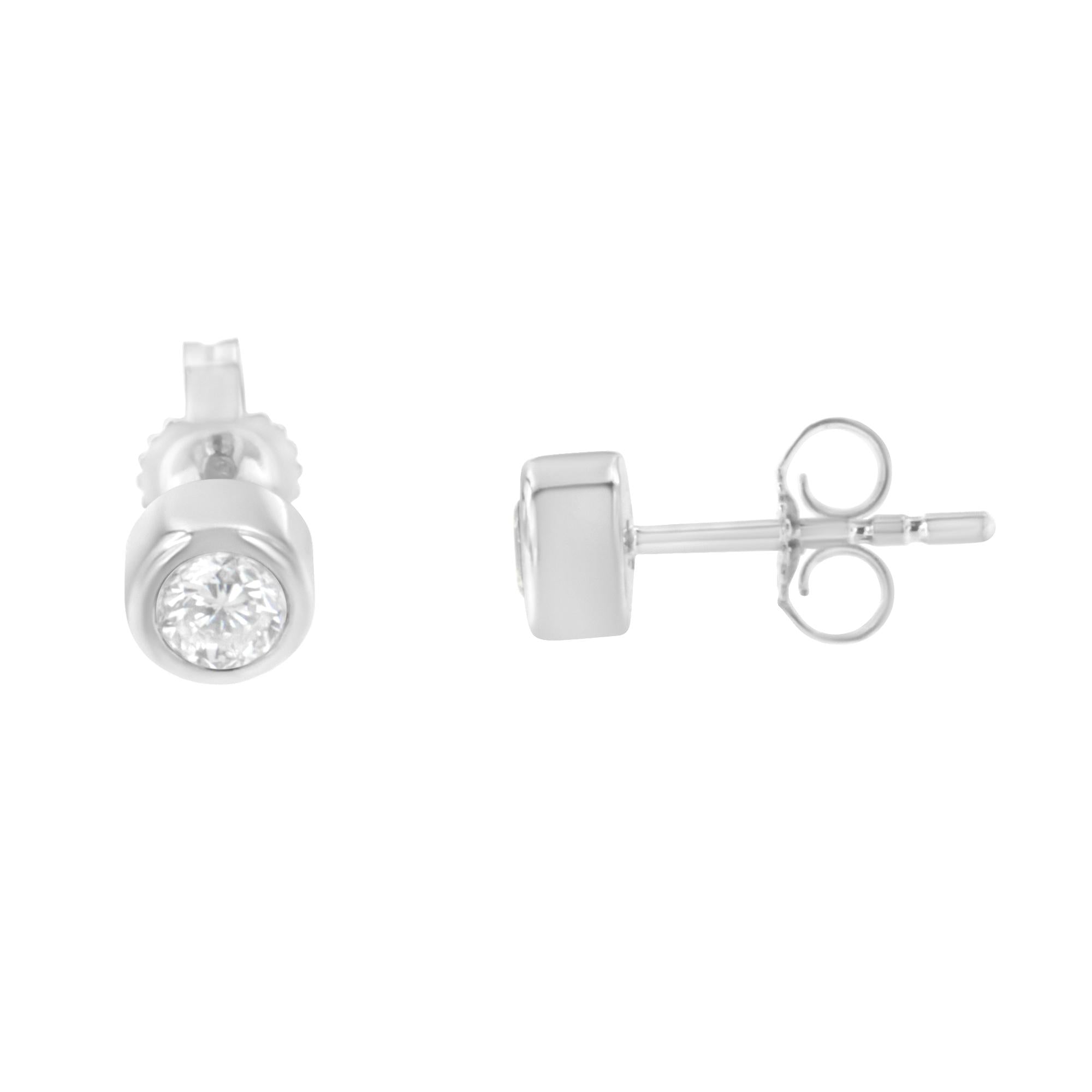 10K Gold 0.30 Cttw Round Brilliant-Cut Near Colorless Diamond Bezel-Set Stud Earrings (H-I Color, I1-I2 Clarity)-2