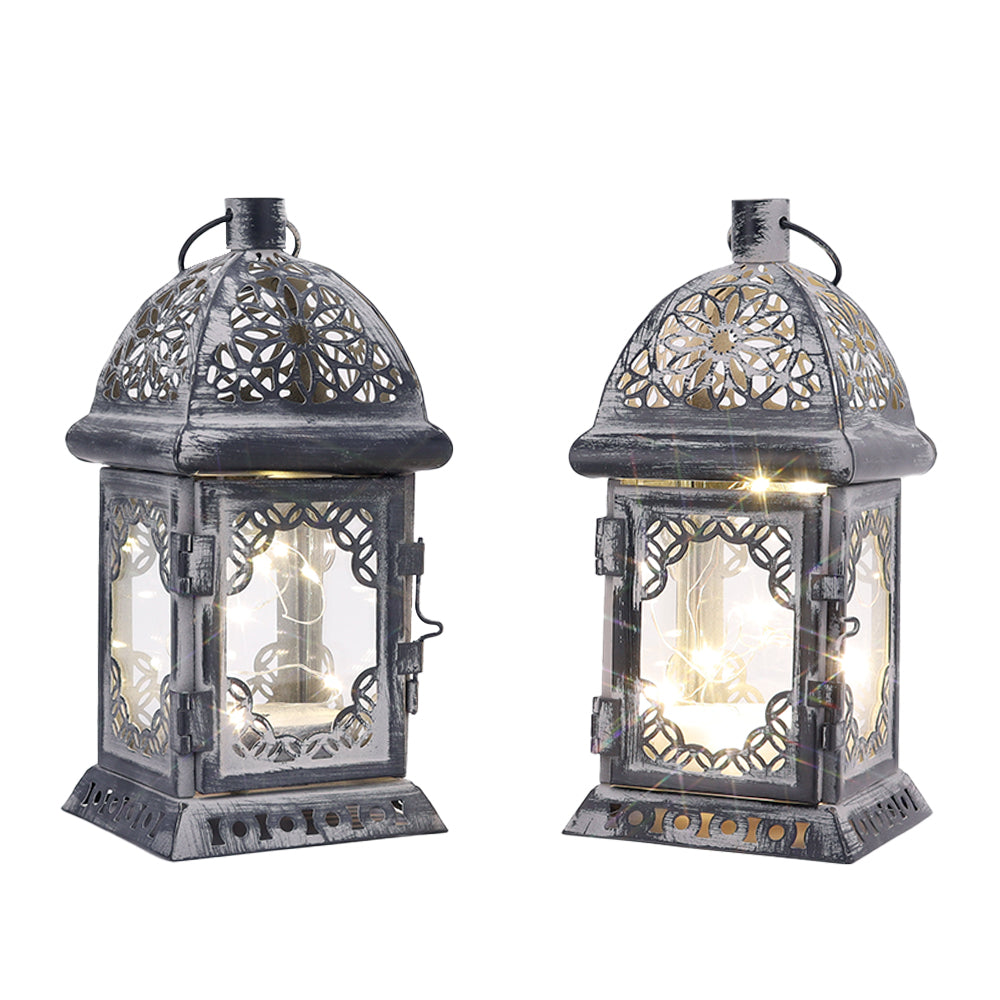 8'' High Metal Vintage Hanging Battery Operated Decorative Lantern with LED Fairy Lights (Set of 2 )