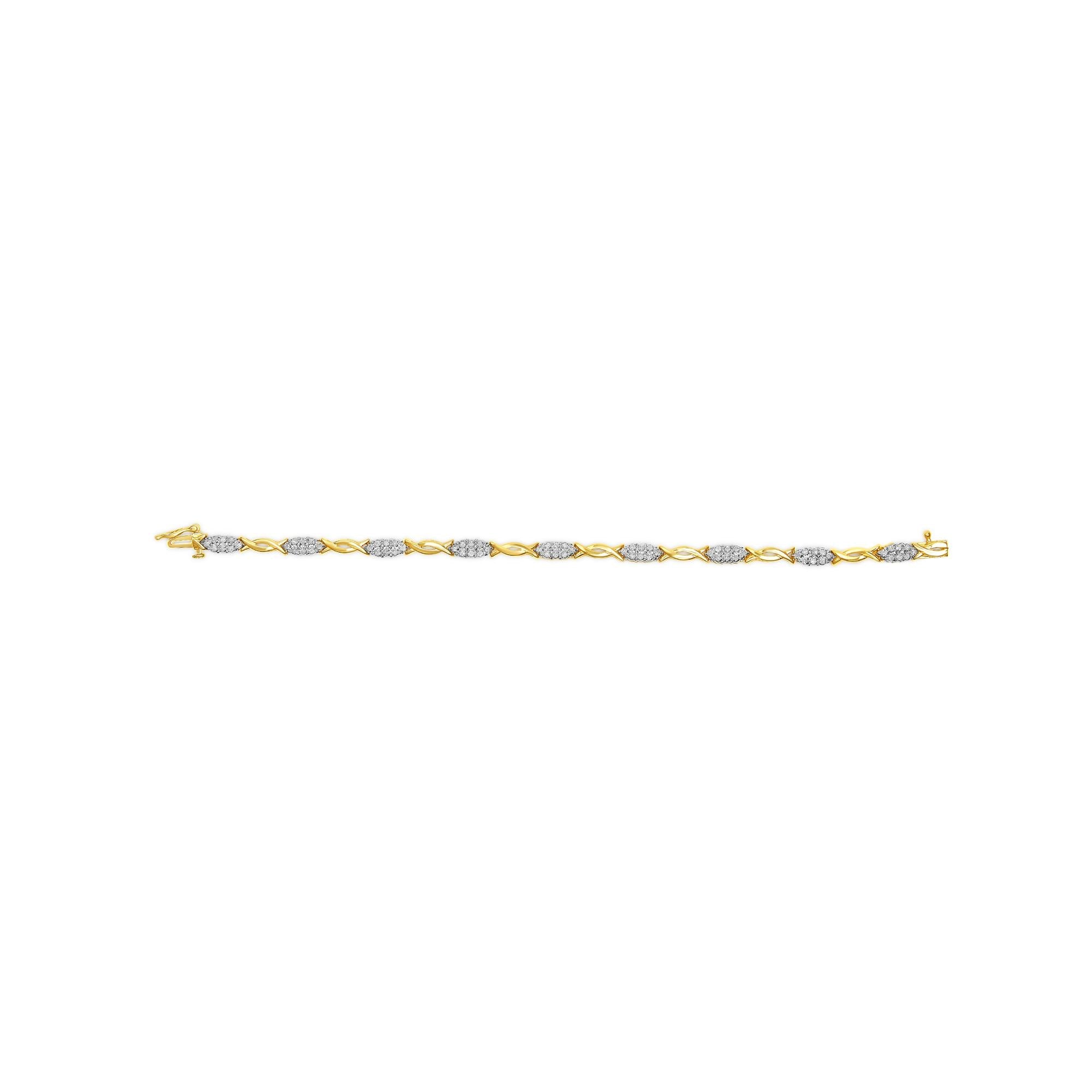 10K Yellow Gold 1.00 Cttw Round-Cut Diamond Spiral Link 7" Bracelet (H-I Color, I2-I3 Clarity)-2