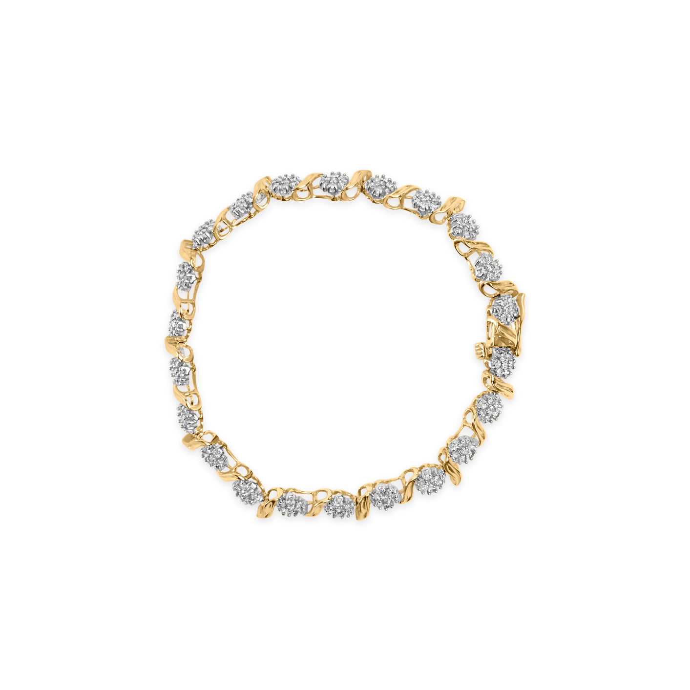 10K Yellow Gold 2.00 Cttw Round Cut Diamond 'S' Cluster Bracelet (J-K Color, I1-I2 Clarity)-2