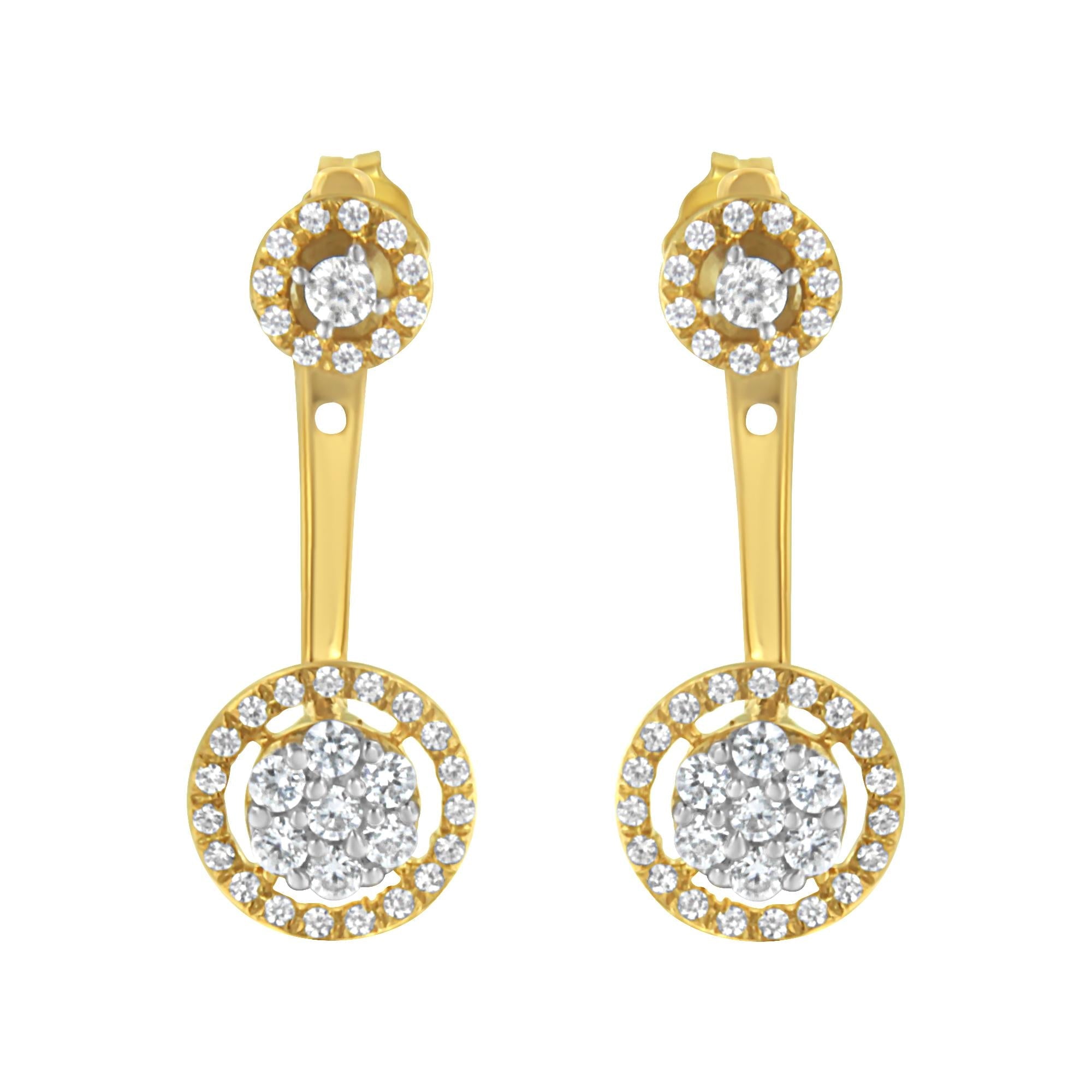 14K Yellow Gold Plated .925 Sterling Silver 5/8 Cttw Diamond Removable Stud and Dangle Earrings (I-J Color, I2-I3)