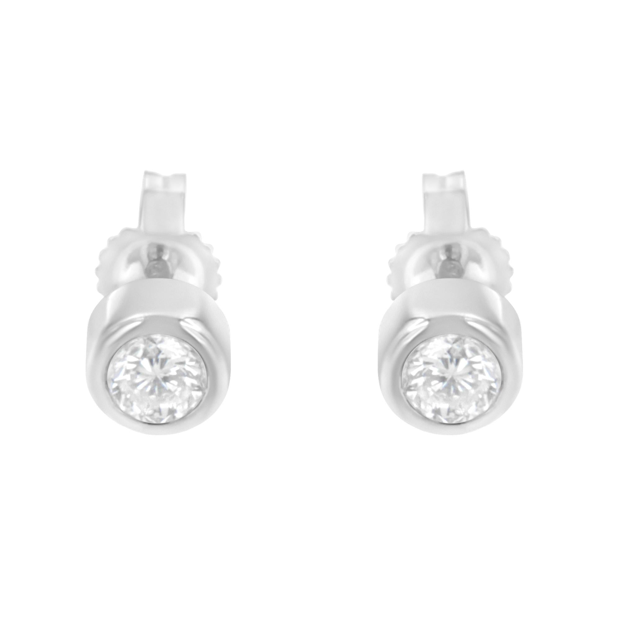 10K Gold 0.30 Cttw Round Brilliant-Cut Near Colorless Diamond Bezel-Set Stud Earrings (H-I Color, I1-I2 Clarity)-4