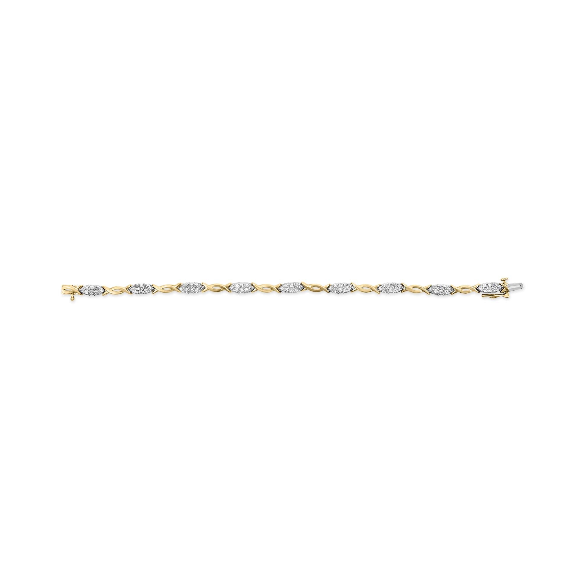 10K Yellow Gold 1.00 Cttw Round-Cut Diamond Spiral Link 7" Bracelet (H-I Color, I2-I3 Clarity)-3