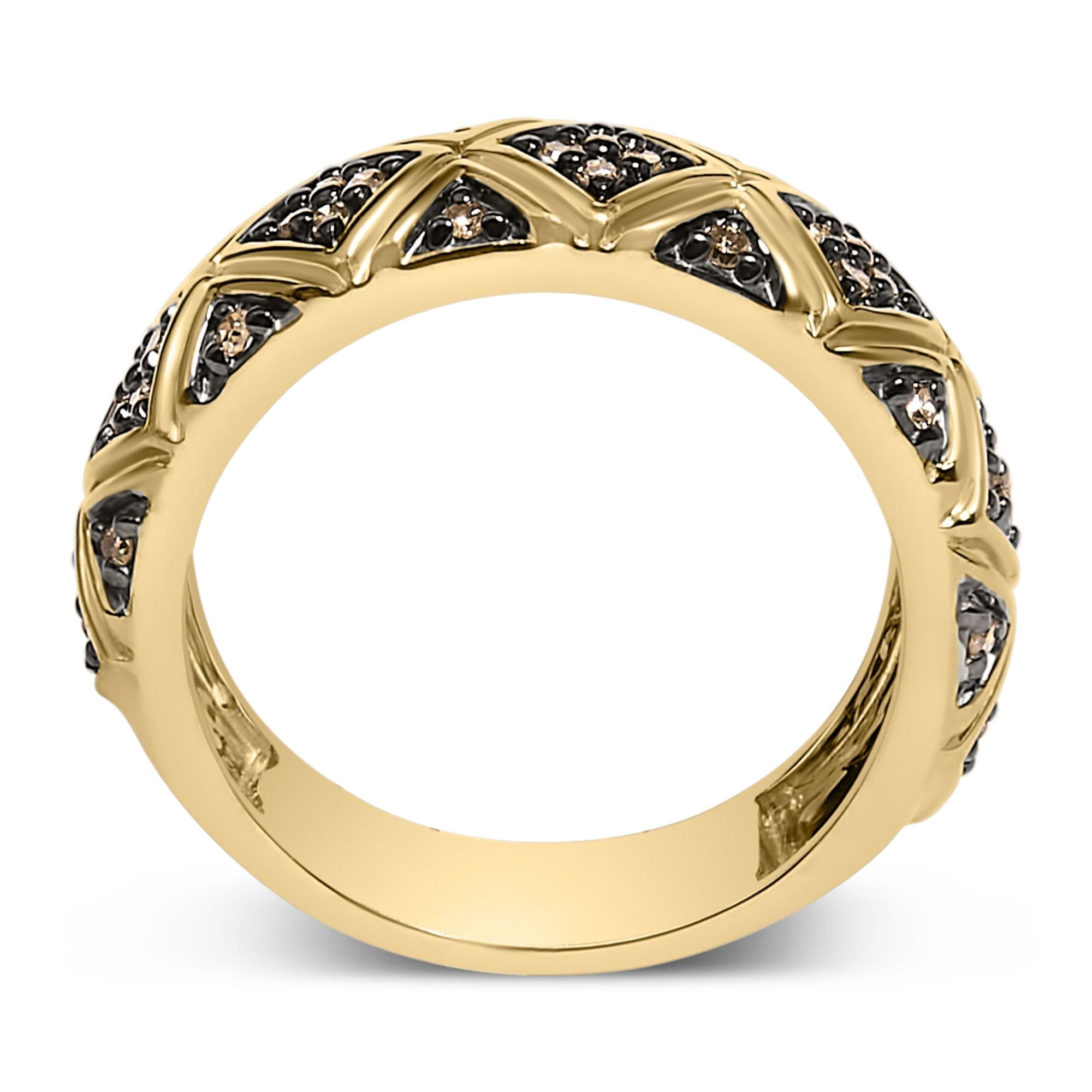 10K Yellow Gold Plated .925 Sterling Silver 3/8 Cttw Champagne Diamond Geometric Style Band Ring-4
