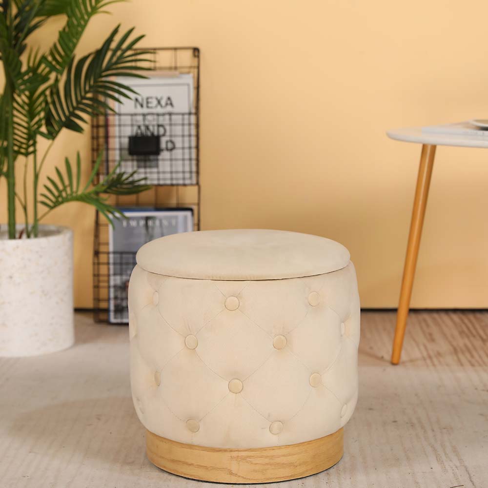 15" Tall Ottoman Velvet with Storage (Beige)