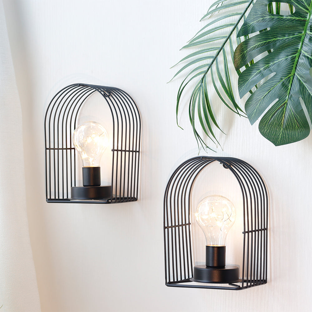 Set of 2 7''H Vintage Metal Hanging Cordless Lamps with 6-Hours Timer（Black）