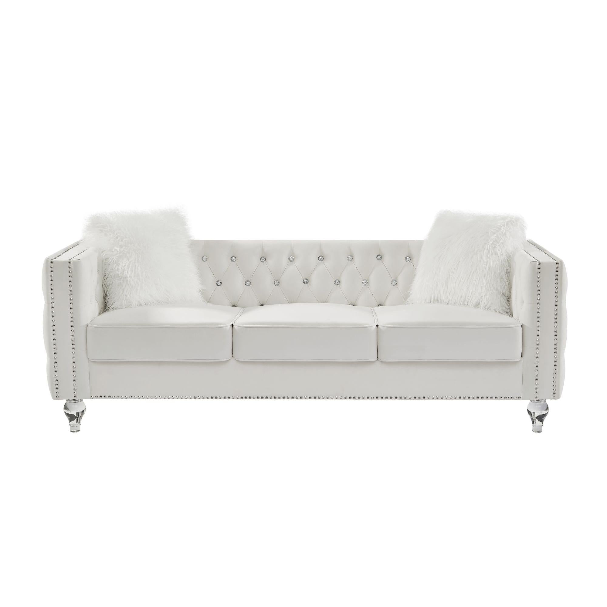 Velvet Upholstery Tufted Sofa Crystal Feet Removable Cushion