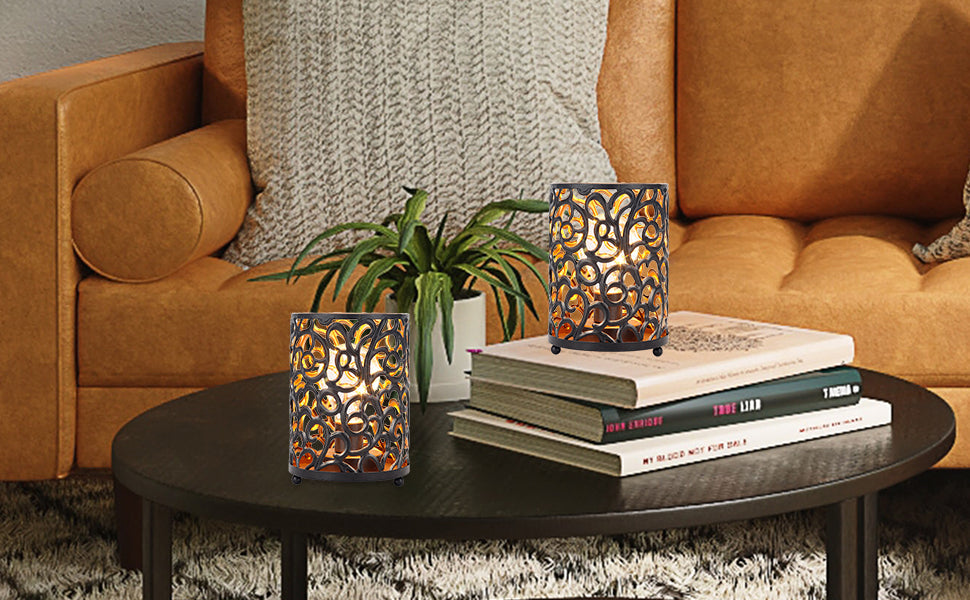 Set of 2 6.5''H Vintage Cordless Lamps with Fairy Lights(Black)