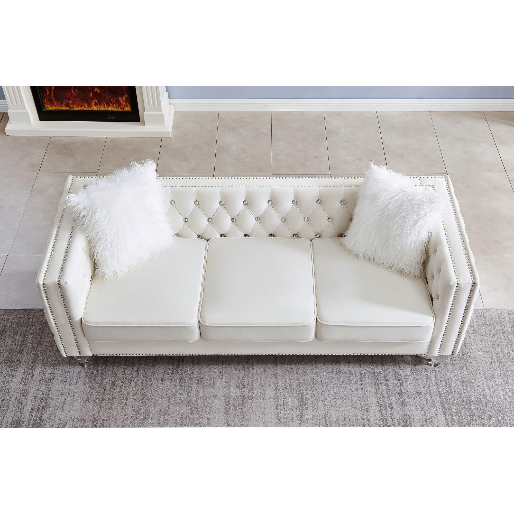 Velvet Upholstery Tufted Sofa Crystal Feet Removable Cushion