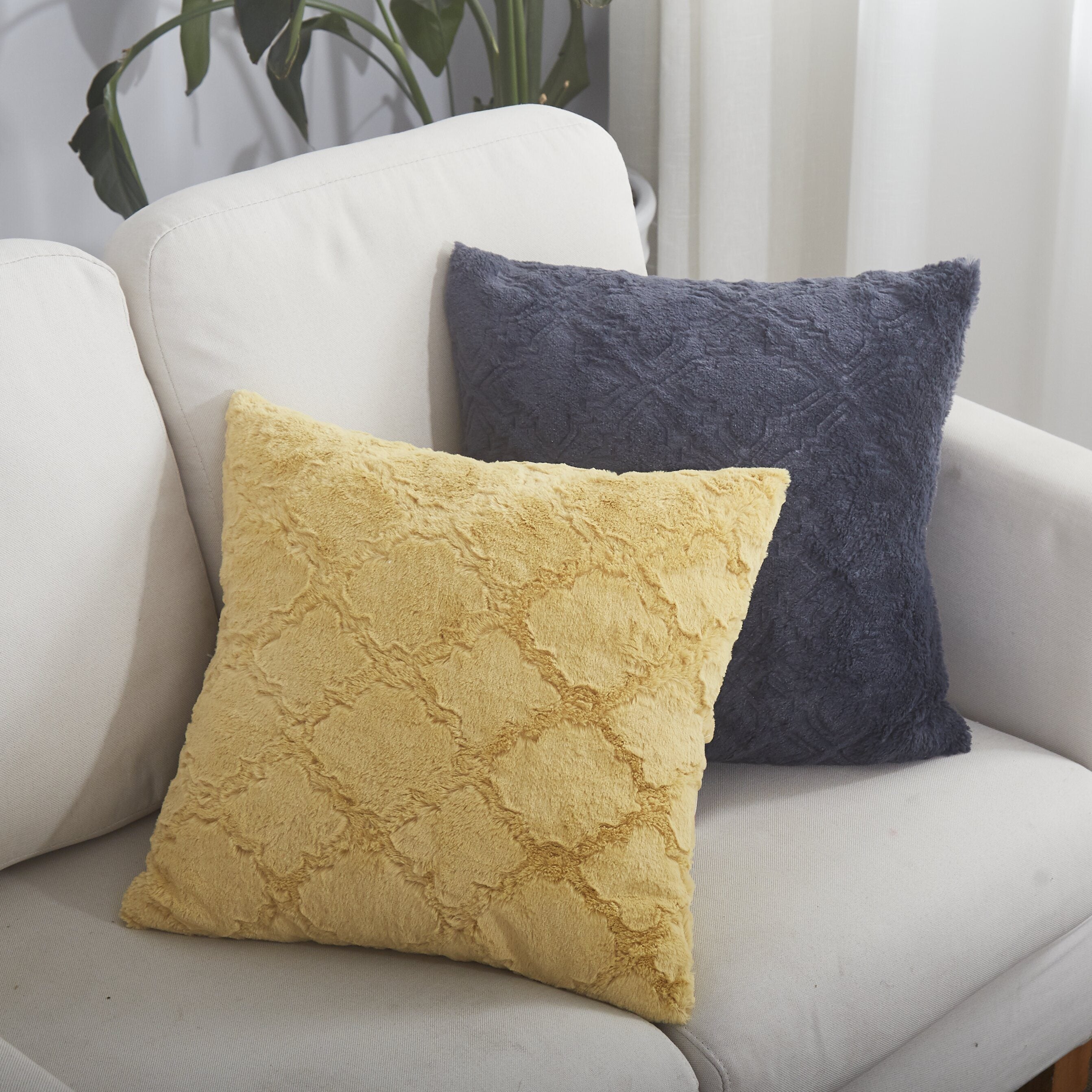 Tache Faux Fur Mustard Yellow Moroccan Lattice Pattern Cushion Cover / Euro Sham (3397)