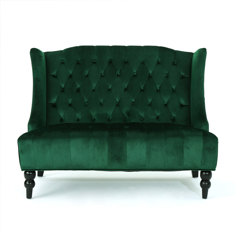 Tufted High Winged Back Velvet Loveseat