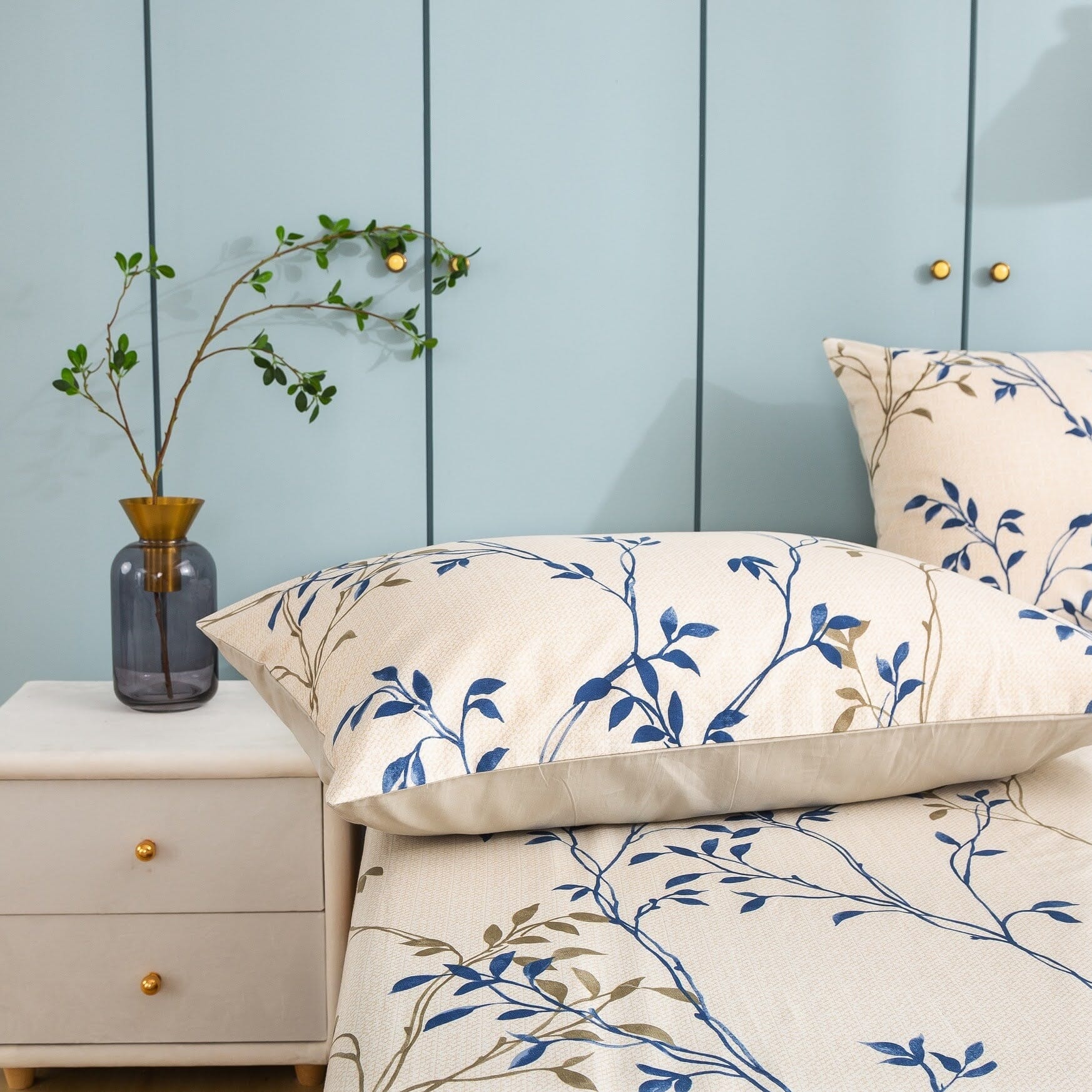 Tache Poplin Cotton Elegant Leaf Vine Cream Beige Pillowcase (JHW-842)