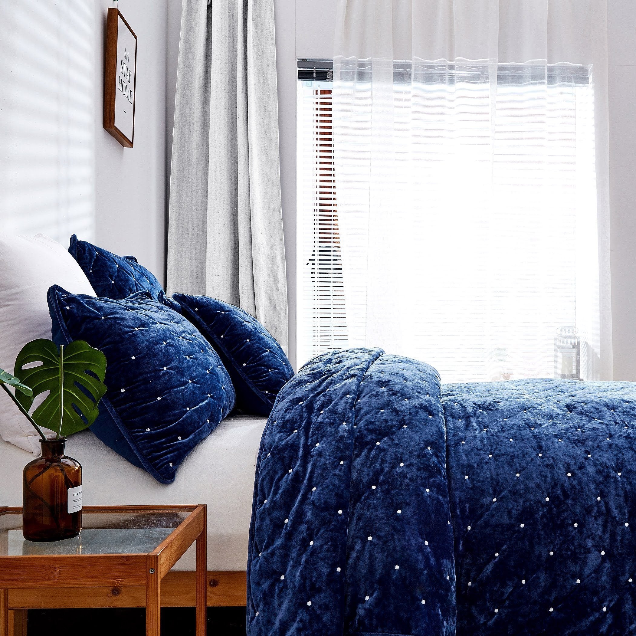 Tache Velvet Dreams Dark Blue Plush Diamond Tufted Cushion Covers / Euro Sham (JHW-853DB)