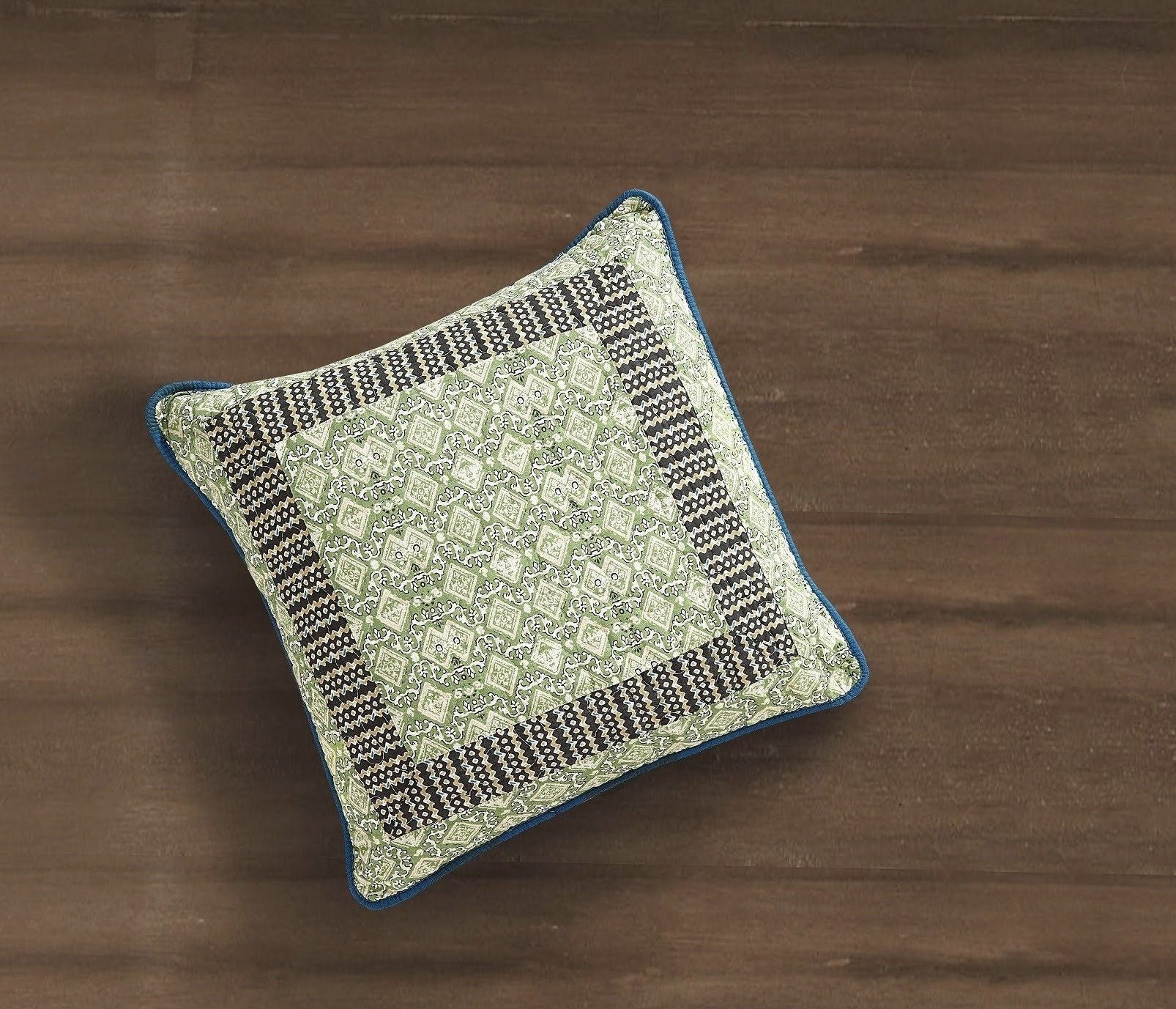 Tache Cotton Patchwork Teal Blue Green Paisley Bohemian Ocean Cushion Cover 2-Pieces (JHW-888)