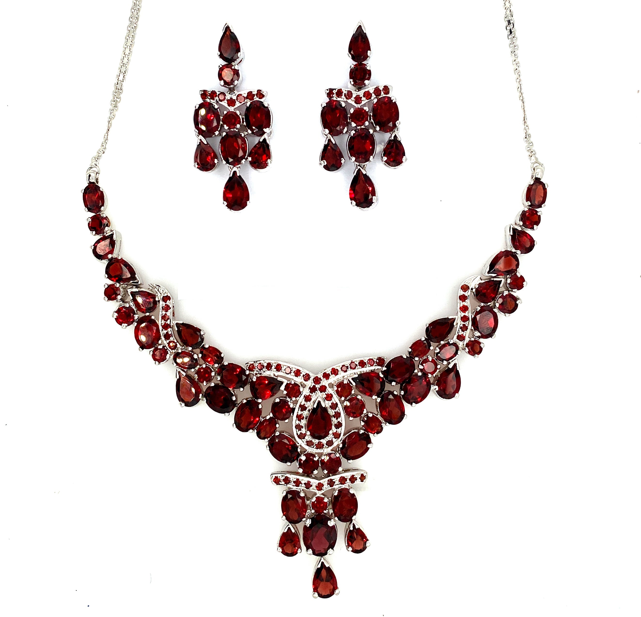 Garnet Necklace Set in .925 Sterling Silver - KSS 6247