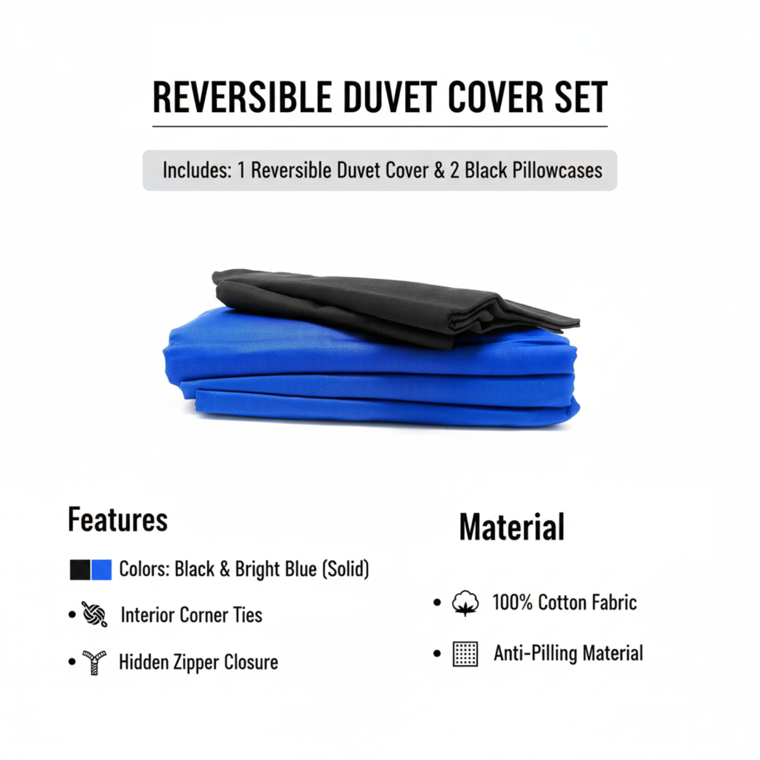 Tache Deep Blue Black Reversible Duvet Cover Set (DC36PC-BB)