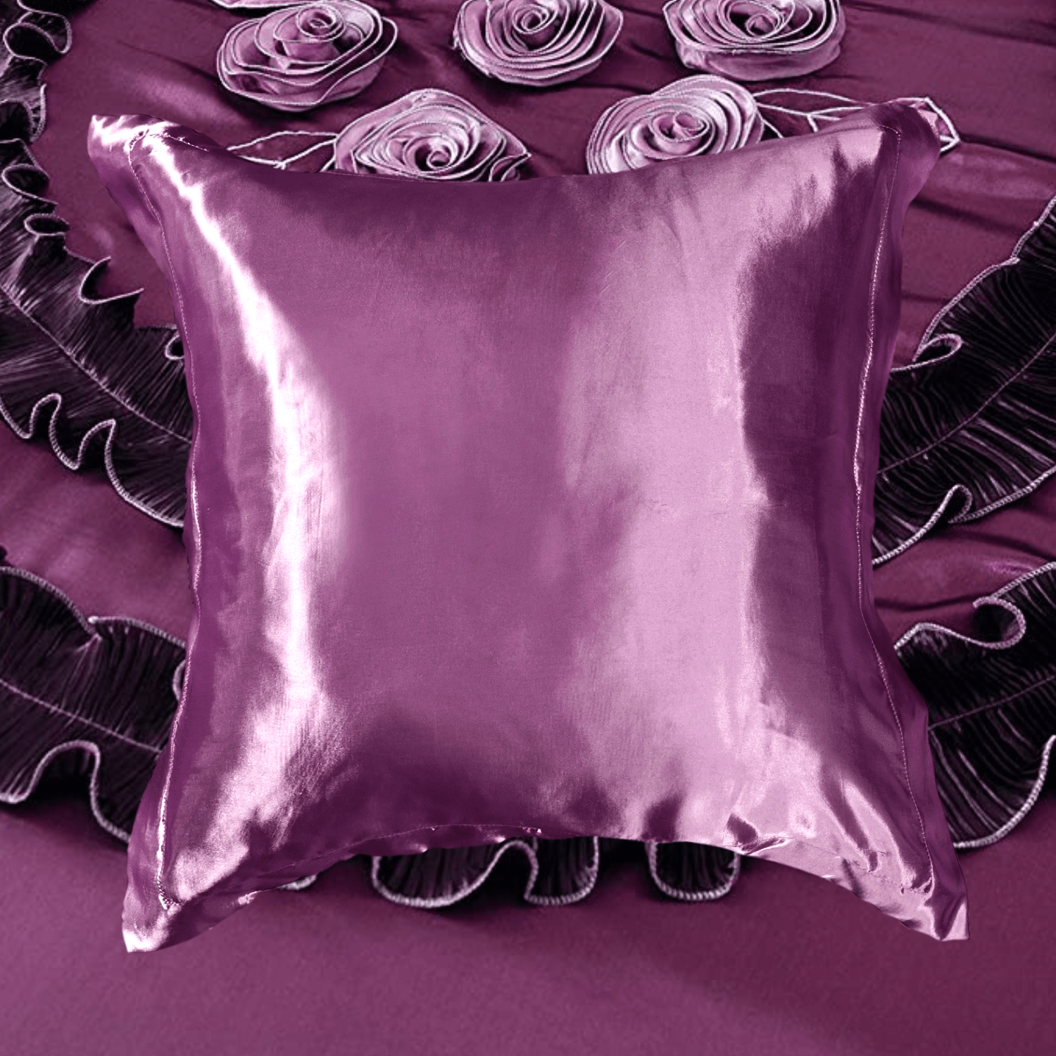 Tache Satin Ruffle Dark Purple Midnight Bloom Euro Sham (BM6438)