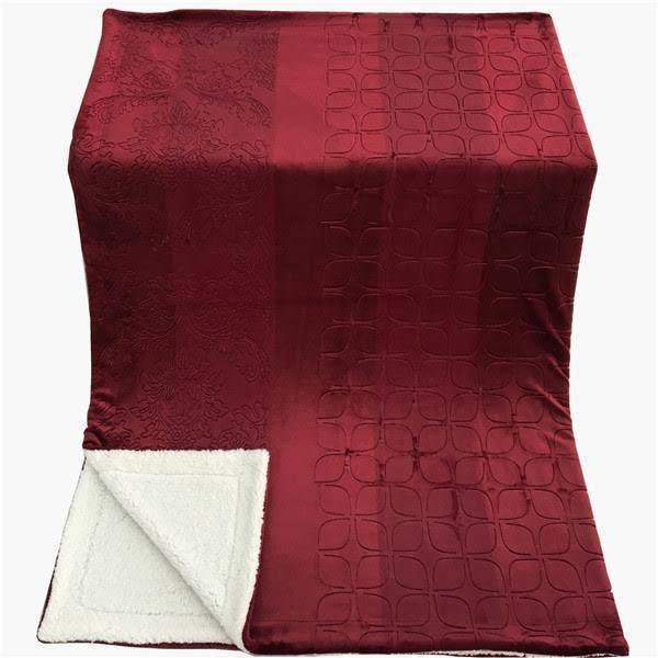 Tache Solid Embossed Merlot Red Sherpa Throw Blanket