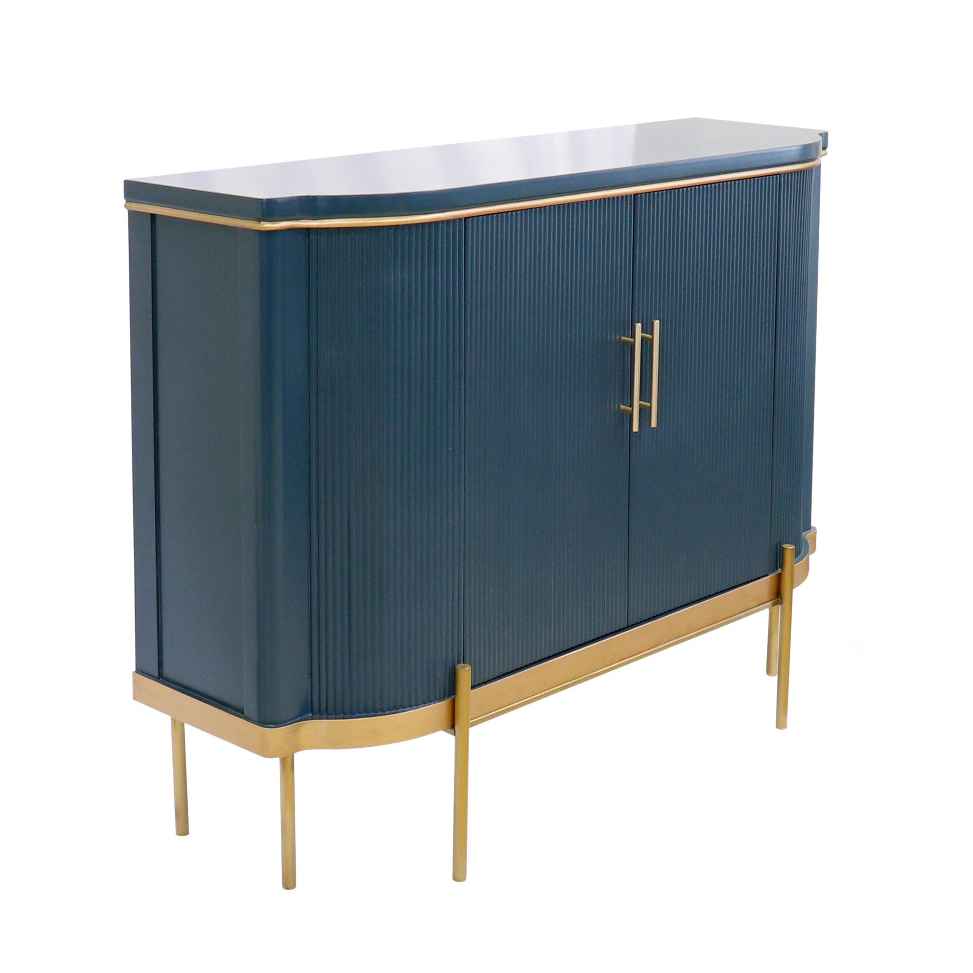 Canvello Amelia Teal Cabinet, 2 Doors & Gold Polished Metal Frame - Cabinets for Living Room, Home Office, Bedroom