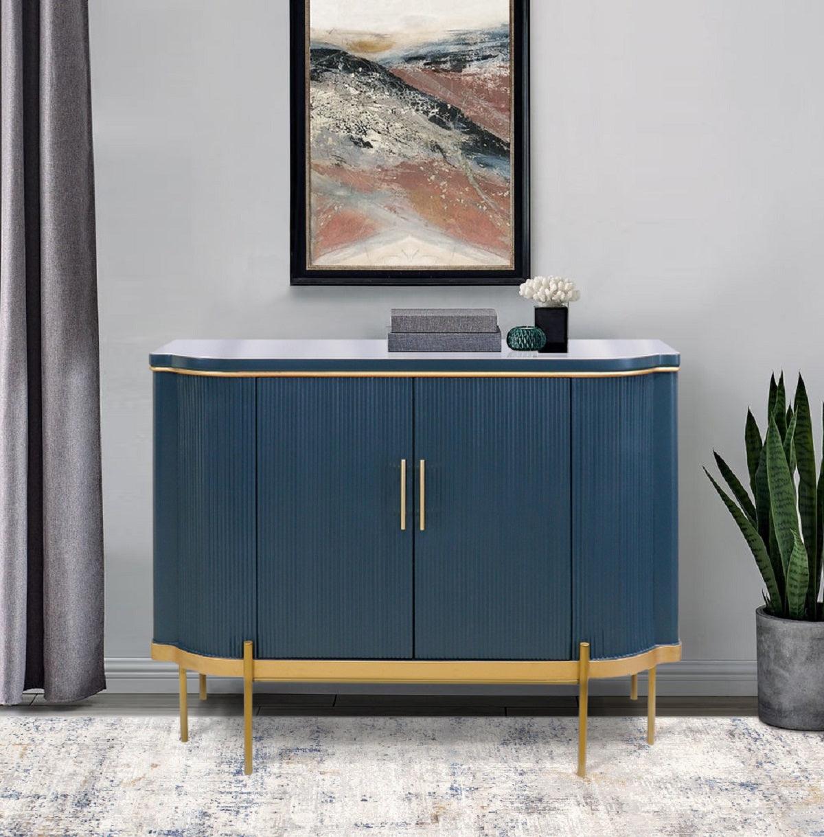 Canvello Amelia Teal Cabinet, 2 Doors & Gold Polished Metal Frame - Cabinets for Living Room, Home Office, Bedroom