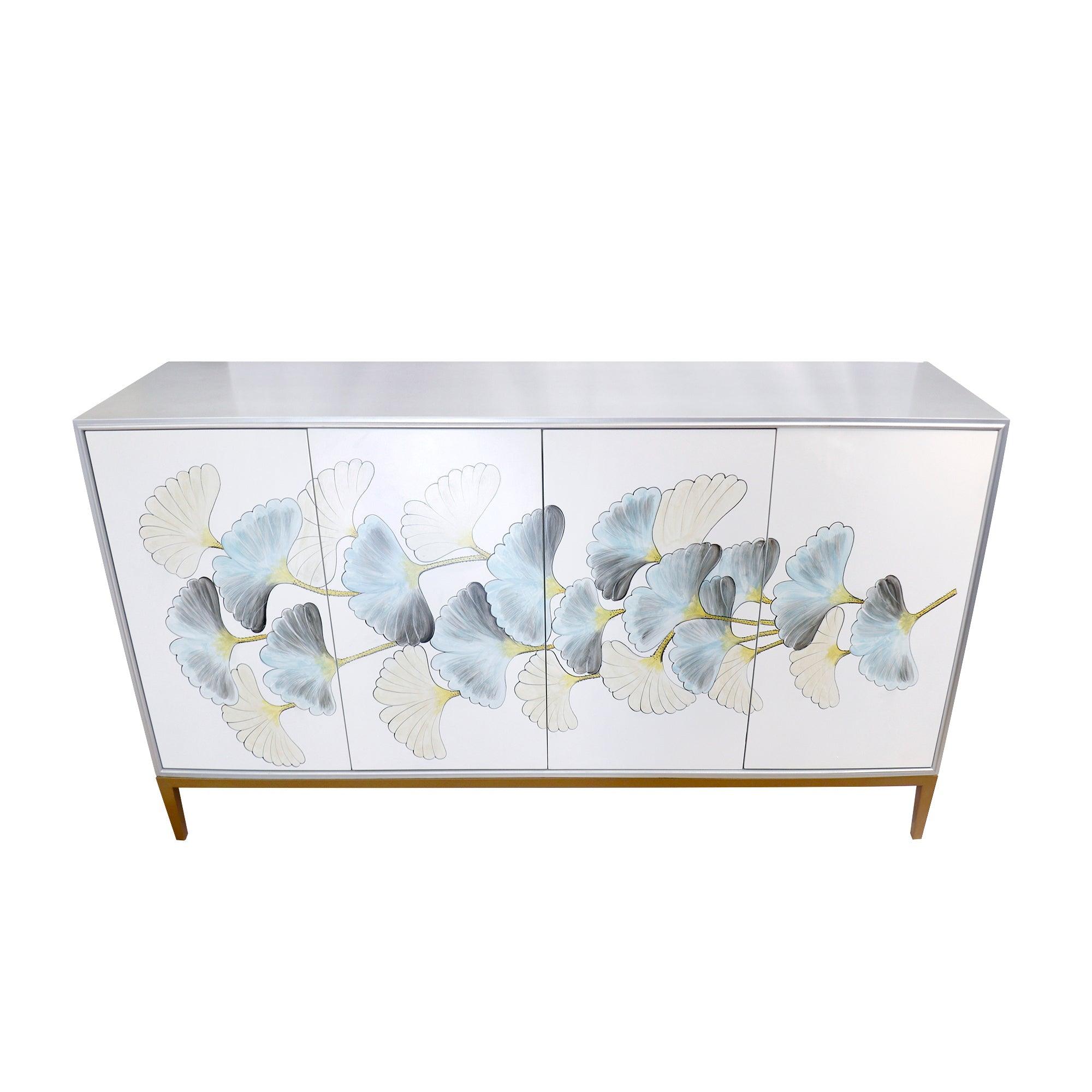 Canvello Annabelle Sideboard with 4 Floral Doors, 2 Drawers & Bronze Metal Frame