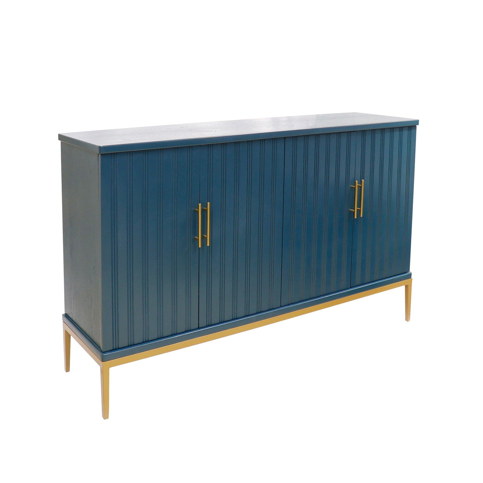 Canvello Edgar Teal Sideboard, 4 Doors, 6 Shelf & Gold Polished Metal Frame