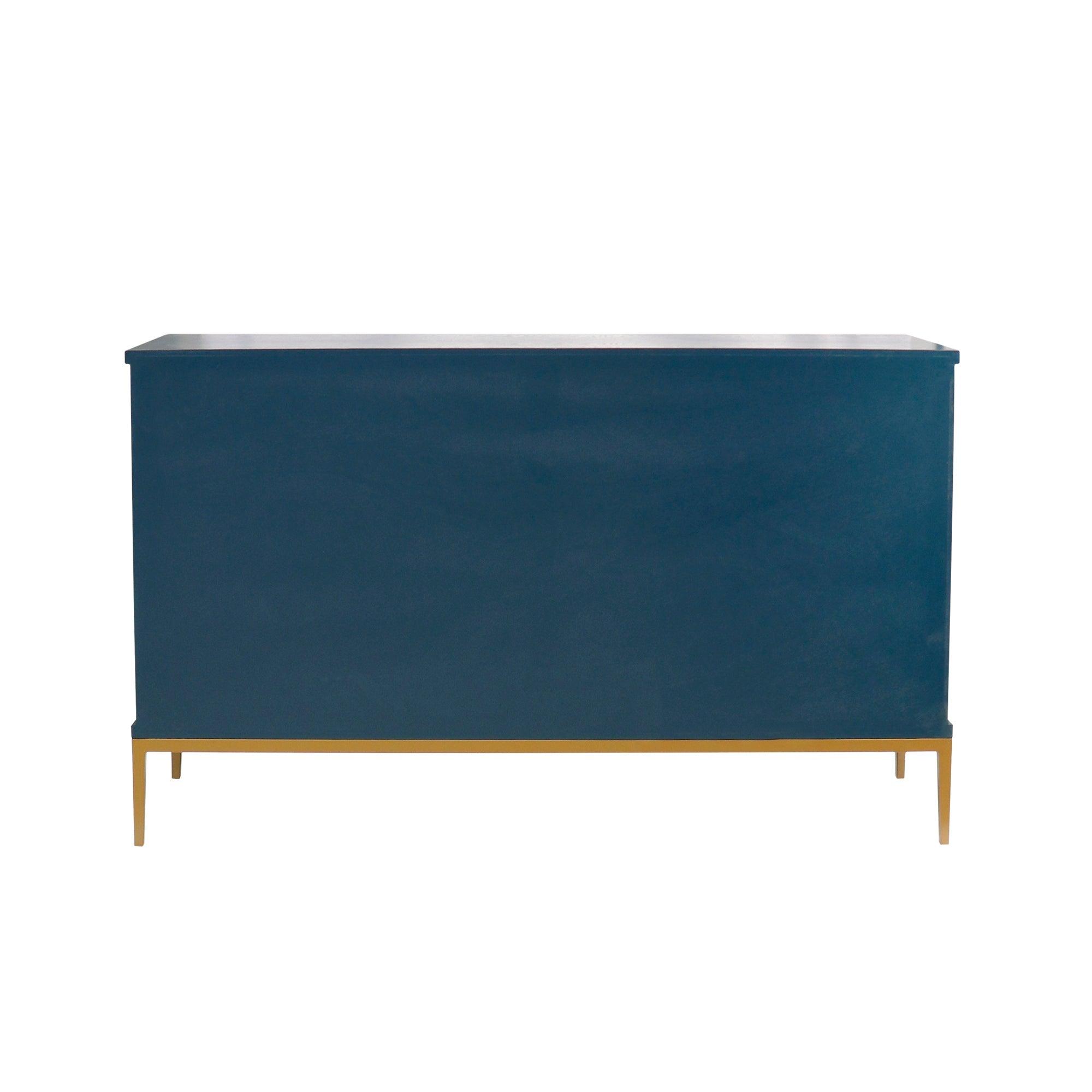 Canvello Edgar Teal Sideboard, 4 Doors, 6 Shelf & Gold Polished Metal Frame