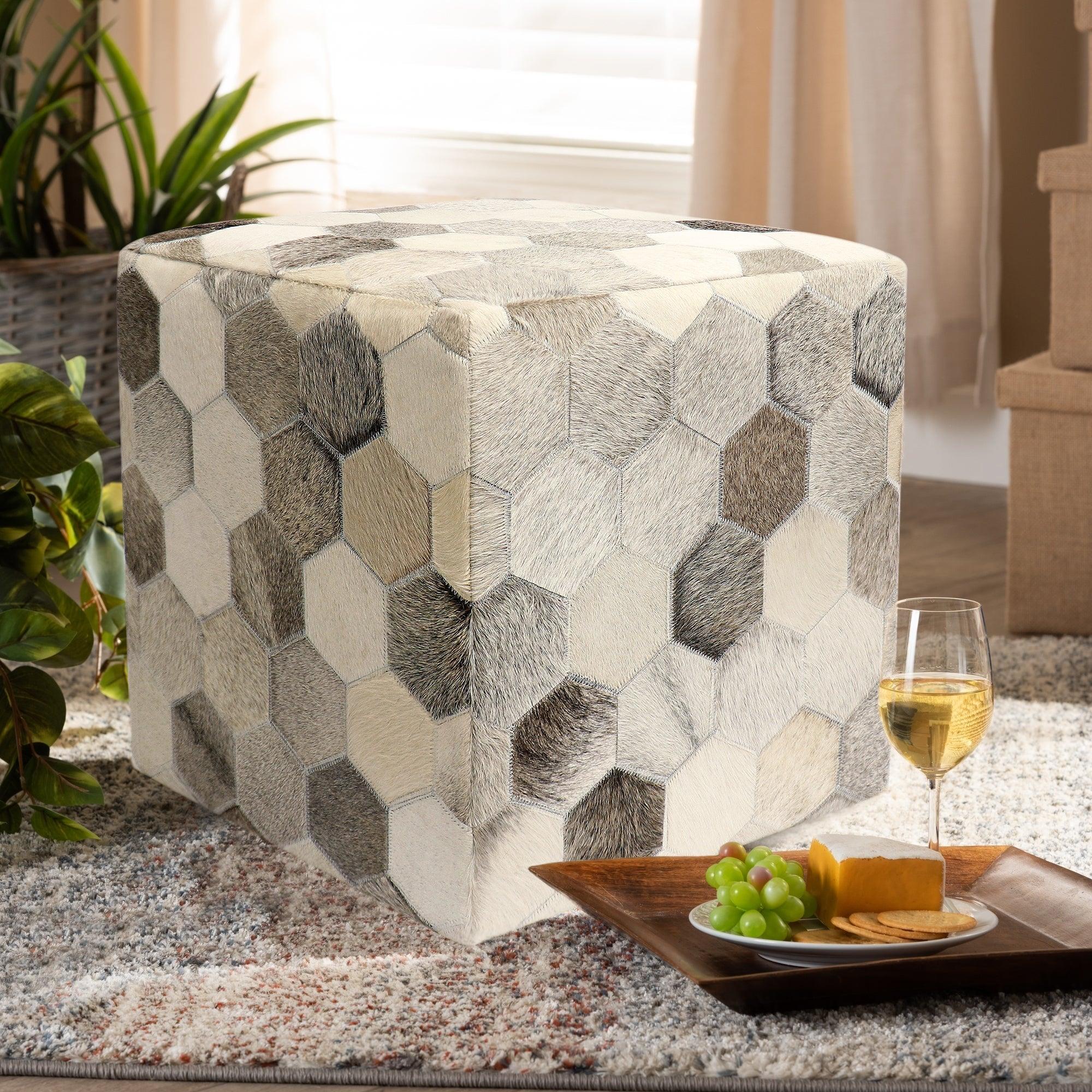 Canvello Galaxy Cowhide Pouf Ottoman