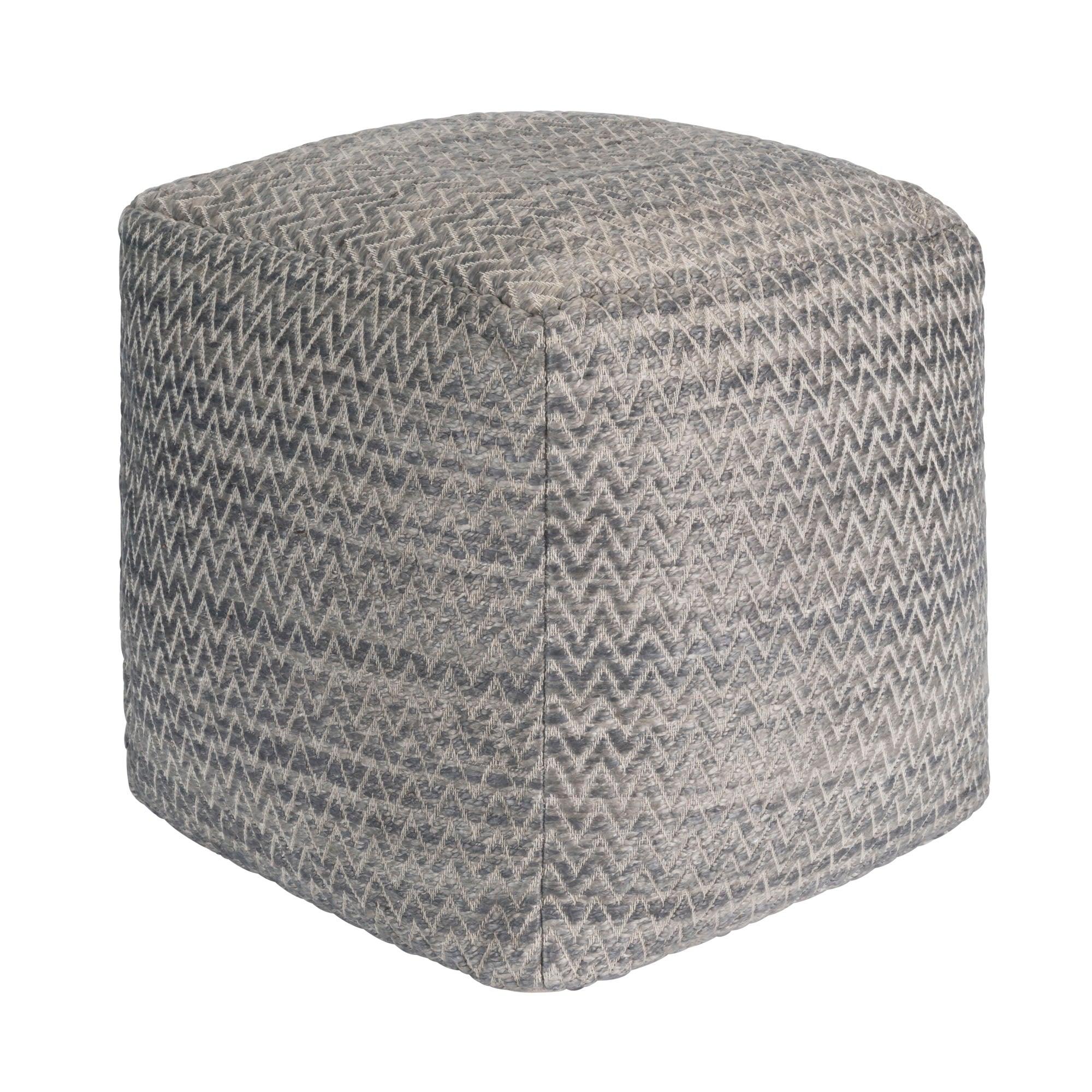 Canvello Home Galaxy Zig-Zag Design Silk & Wool Pouf, Grey 18" W x 18" L x 18" H