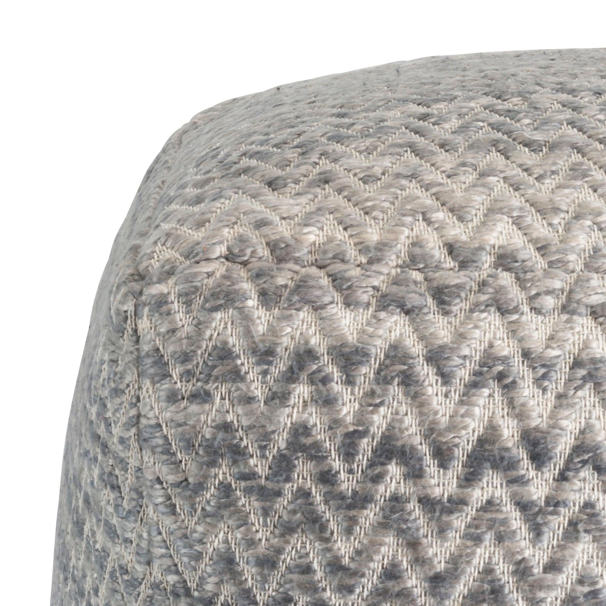 Canvello Home Galaxy Zig-Zag Design Silk & Wool Pouf, Grey 18" W x 18" L x 18" H