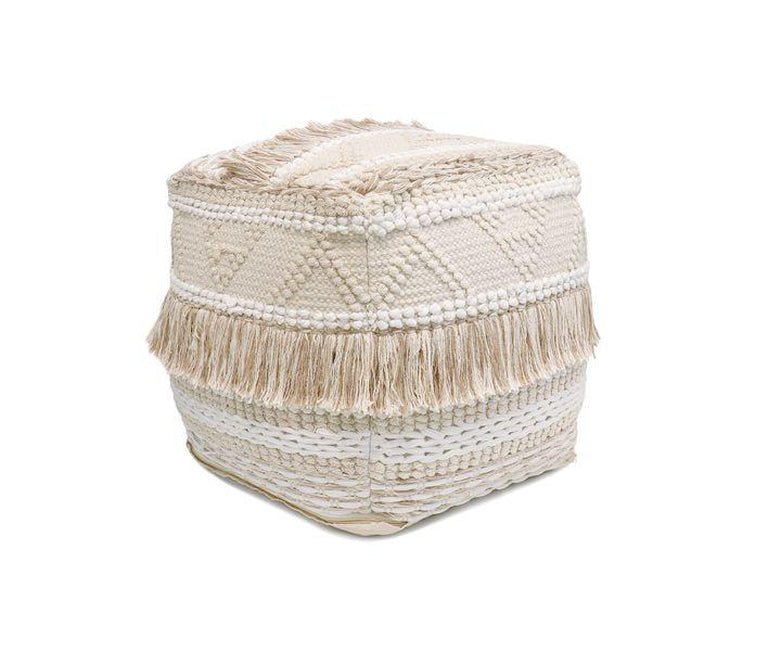 Canvello Home Grandcanyon Beige Cotton Pouf with Tassel