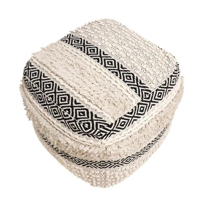 Canvello Home Grandcanyon Cotton Pouf (Ivory/Black)