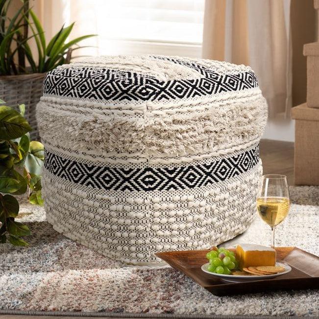 Canvello Home Grandcanyon Cotton Pouf (Ivory/Black)