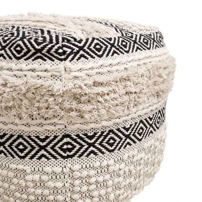 Canvello Home Grandcanyon Cotton Pouf (Ivory/Black)