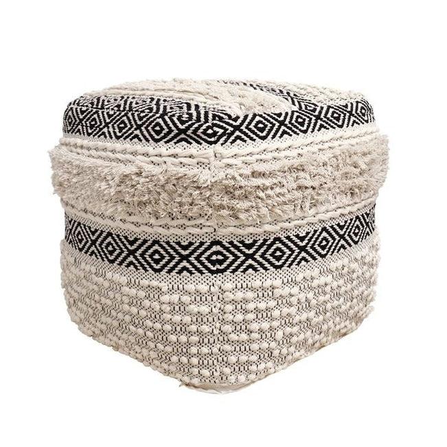 Canvello Home Grandcanyon Cotton Pouf (Ivory/Black)