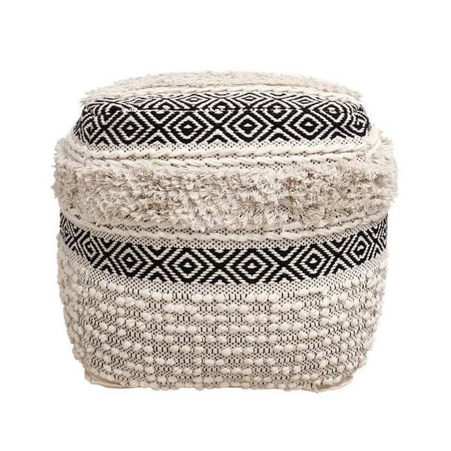 Canvello Home Grandcanyon Cotton Pouf (Ivory/Black)