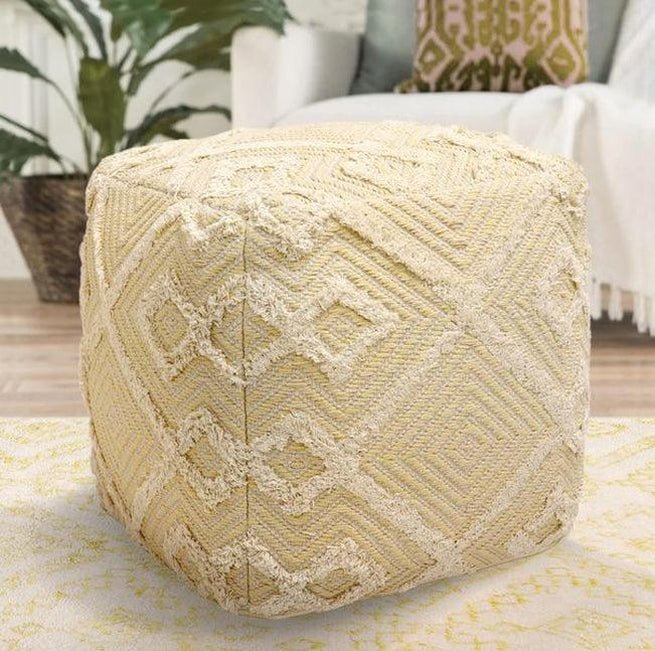 Canvello Home Grandcanyon Yellow/Ivory Cotton Pouf