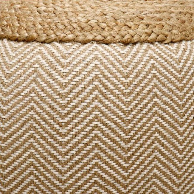 Canvello Home Santorini Cotton & Jute Pouf, Natural/Ivory
