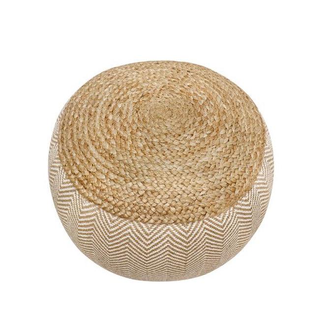 Canvello Home Santorini Cotton & Jute Pouf, Natural/Ivory