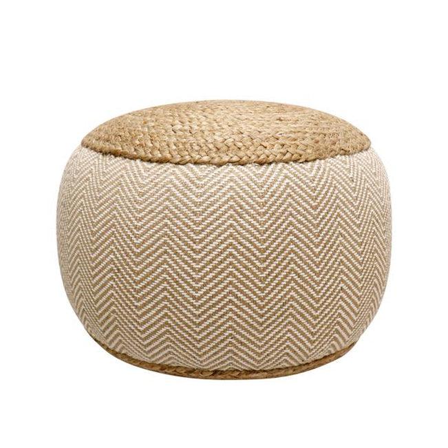 Canvello Home Santorini Cotton & Jute Pouf, Natural/Ivory