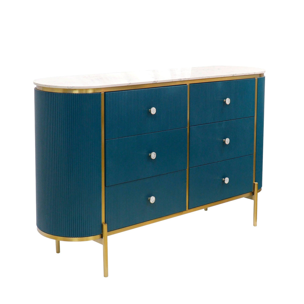 Canvello Theodore Marble Top Metal Frame Sideboard, Green/Gold