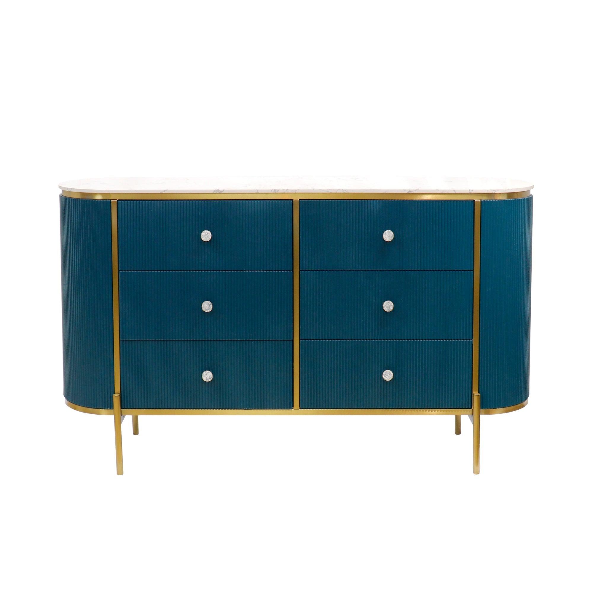 Canvello Theodore Marble Top Metal Frame Sideboard, Green/Gold