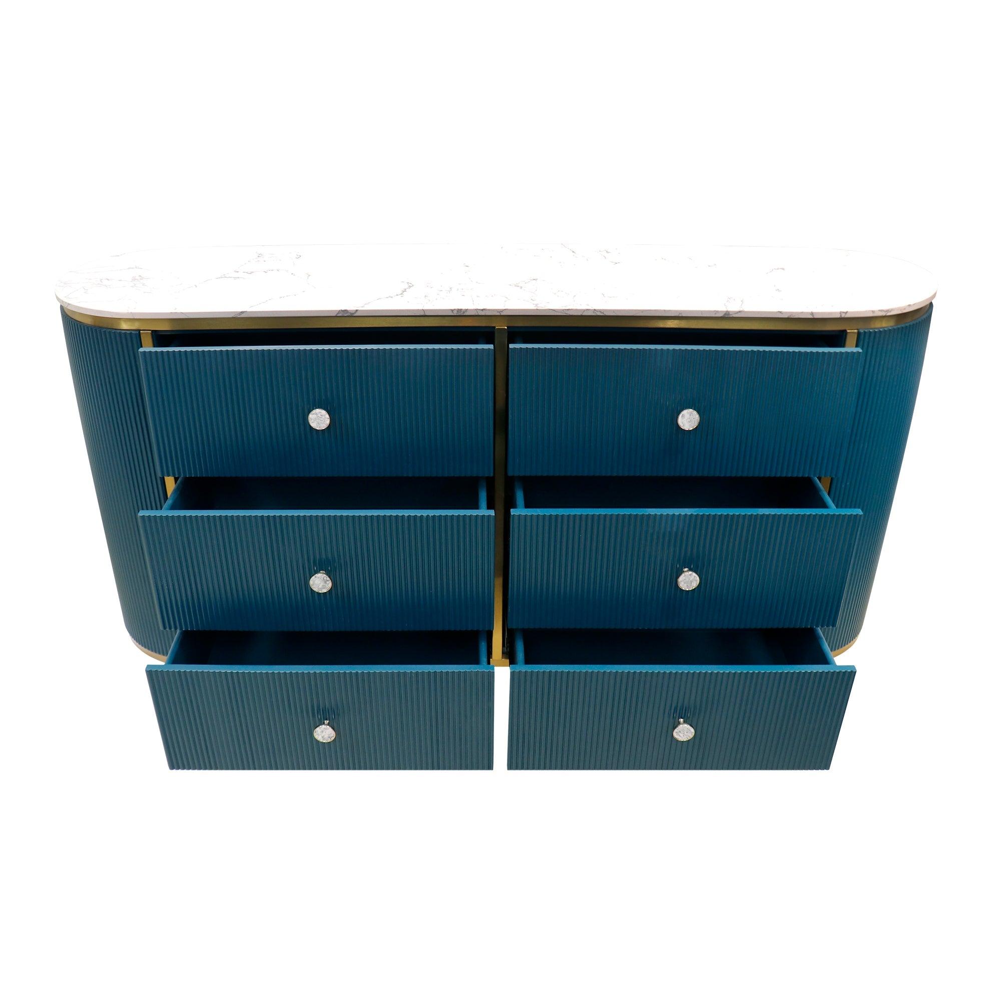 Canvello Theodore Marble Top Metal Frame Sideboard, Green/Gold